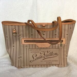 Louis Vuitton Tan and Brown Striped Tote